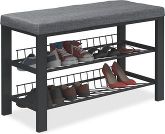 Relaxdays Relaxdays Shoe Bench, 2 Levels, Shoeshelf with Upholstered Seat, 50.5 x 82 x 33 cm, Hallway or Bedroom, Black/Anthracite