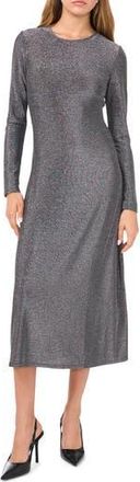 1.State Long Sleeve Metallic Knit Midi Dress in Rich Black at Nordstrom Rack, Size X-Small