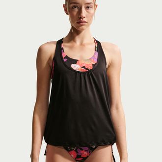 Nike Womens Swim Layered Tank Topini in Black | NESSG311-001