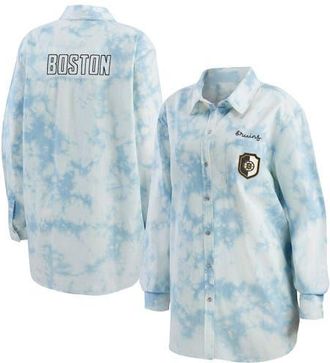 WEAR by Erin Andrews Womens WEAR by Erin Andrews White Boston Bruins Oversized Tie-Dye Button-Up Denim Shirt at Nordstrom, Size Medium