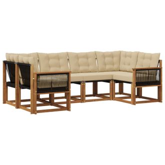 vidaXL Conjunto De Sof&aacute;s De Exterior Con Coj&iacute;n 6 Pcs Natural Y Beige Vidaxl