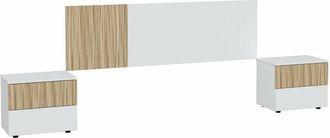 F.R.S. Frs - Cabecero + 2 Mesitas Modelo Tempo Acabado Natural/blanco Artik