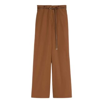 Max Mara Wide Trousers, female, Brown, Size: L Cotton Poplin Trousers