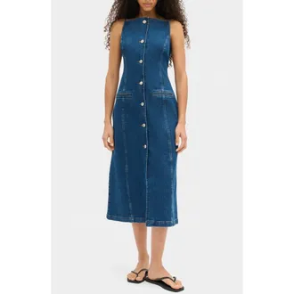 Aligne Sanitago Sleeveless Denim Dress in Mid Blue at Nordstrom, Size 16