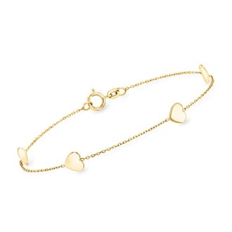 RS Pure by Ross-Simons Italian 14kt Yellow Gold Heart Station Bracelet