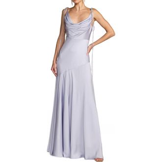 Mac Duggal Womens Charmeuse Cowl Gown with Bow Straps in Powder Blue at Nordstrom, Size 14