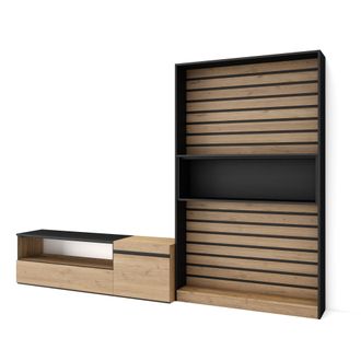 Skraut Home Skraut Home - Muebles De Sal&oacute;n Para Tv, Conjunto De Muebles Comedor, 260x186x35cm, Para Tv Hasta 65, Mueble Televisi&oacute;n, Estilo Moderno, Roble Y Negro