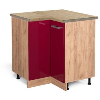 Vicco Armario De Esquina R-line, Rojo Burdeos Alto Brillo, 75.6 Cm, Et Roble