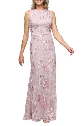 Alex Evenings Sequin Embroidered Mesh Column Gown in Blush at Nordstrom, Size 16