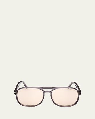 Tom Ford Grey Transparent Acetate Aviator Sunglasses