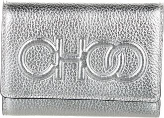 Jimmy Choo London Womens Loni Leather Embossed Logo Tri-Fold Card Case Wallet In Silver