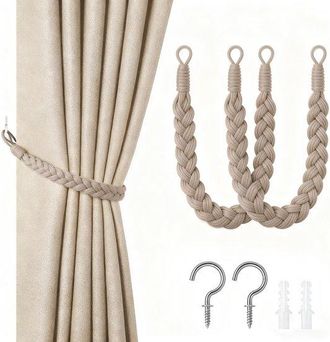 No Brand Cintas Para Cortinas (paquete De 2) - Hebilla Para Cord&oacute;n De Cortina De 60 Cm - Cintas Para Cortinas Tejidas A Mano - Con Ganchos - Para El Hogar - Of