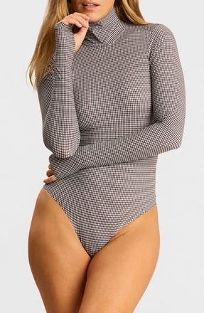 Commando Classic Turtleneck Microfiber Thong Bodysuit in Houndstooth Espresso at Nordstrom Rack, Size Small