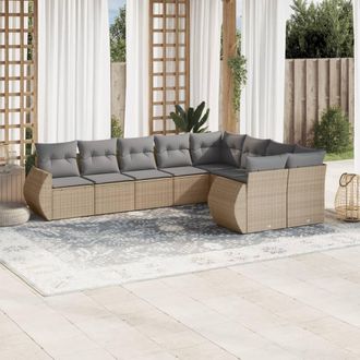 vidaXL Set De Sof&aacute;s De Jard&iacute;n 9 Pzas Con Cojines Rat&aacute;n Sint&eacute;tico Beige Vidaxl