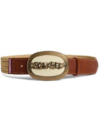 Dsquared2 Raffia riem met logogesp - Bruin