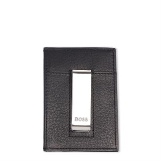 HUGO BOSS Mens Accessories Branded Card Holder with Money Clip in Navy - Blue Leather - One Size