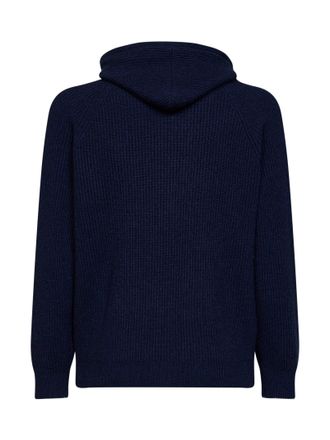 Brunello Cucinelli Mens Zip-Up Cashmere Hoodie Navy Blue Cardigans Sweater