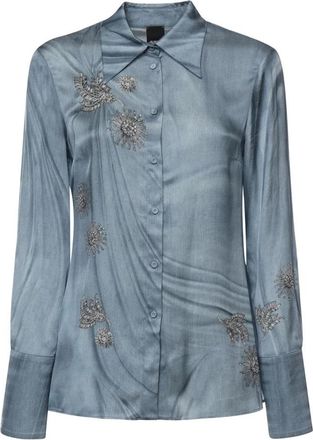 Pinko Shirts - Dames - Overhemden - Blauw - XS - Satijn - Overhemden