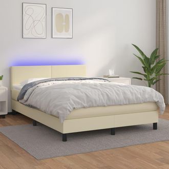 vidaXL Cama Box Spring Colch&oacute;n Y Led Cuero Sint&eacute;tico Crema 140x190 Cm Vidaxl
