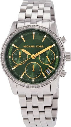 Michael Kors Bryant Pave Chronograph Quartz Crystal Green Dial Ladies Watch MK7583