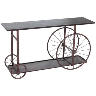 Hhg [non Utilizzato] Tavolino Da Salotto Hhg-983, Elegante, In Legno Industriale Retr&ograve; Con Ruote 81x150x40 Cm, Nero E Metallo Color Rame