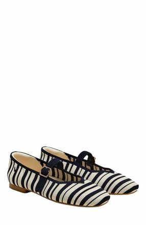 Vivaia Margot Mary-Jane Square-Toe Ballet Flats in Navy Ivory Multi Stripe at Nordstrom, Size 8.5