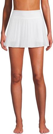 Lands End High Waisted Pleated Woven Swim Skort in White at Nordstrom, Size 16