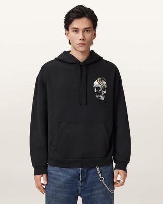 AllSaints Cotton Snakehead Graphic Hoodie, Size: XXL