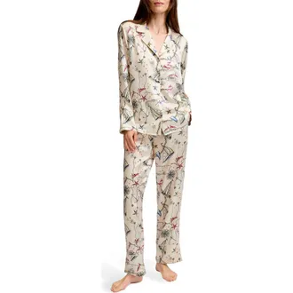 Petite Plume Silk Pajama Set in Beige at Nordstrom, Size X-Small