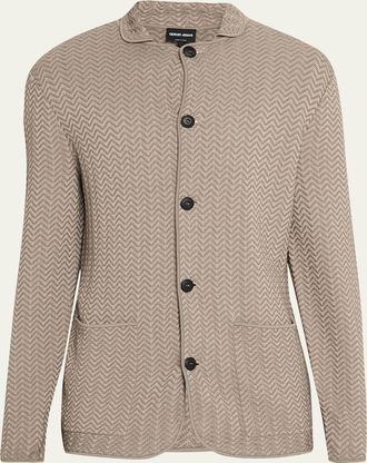 Giorgio Armani Mens Ottoman Chevron Single-Breasted Jacket