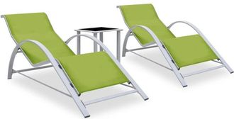 vidaXL Sun Loungers 2 pcs with Table Aluminium Green vidaXL