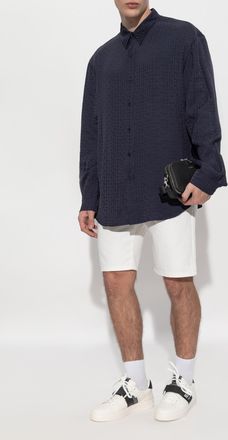Balmain Shirt With Monogram, Mens, Navy Blue