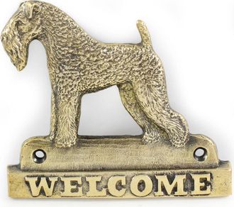 OEM Kerry Blue Terrier, Irish Blue Terrier: Placa De Bienvenida De Lat&oacute;n Con Un Perro, Letrero Exclusivo Con La Palabra Welcome De Art-dog