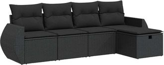 vidaXL Set De Muebles De Jard&iacute;n 5 Pzas Y Cojines Rat&aacute;n Sint&eacute;tico Negro Vidaxl