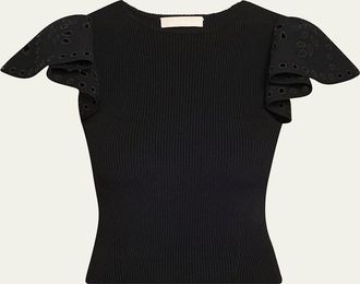 Ulla Johnson Edith Knit Ruffle-Sleeve Top
