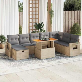 vidaXL Set Sof&aacute;s Jard&iacute;n Y Cojines 9 Pzas Rat&aacute;n Sint&eacute;tico Acacia Beige Vidaxl