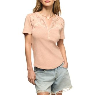 Lucky Brand Cutwork Henley Top in Sepia Rose at Nordstrom, Size X-Small