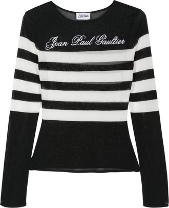 Jean Paul Gaultier logo-embroidered striped jumper - women - Viscose/Polyamide - M - Black