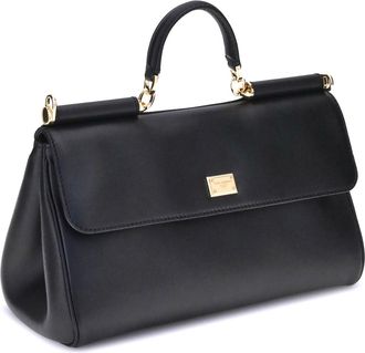 Dolce & Gabbana Womens My Sicily Handbag Nero Calf Leather Bos Taurus Shoulder Bags