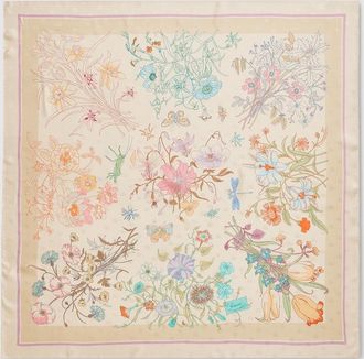 Gucci Printed Double G Silk Jacquard Carr&eacute;, White, Silk