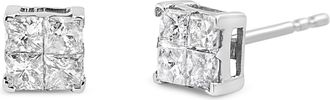 House of Brilliance 10K White Gold 1.00 cttw Invisible Set Princess-Cut Diamond Composite Square Shape Stud Earrings