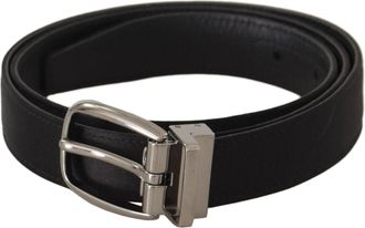 Dolce & Gabbana Zwart Kalfsleer Zilveren Logo Metalen Gesp Riem