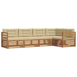 vidaXL Conjunto De Sof&aacute;s De Exterior Con Coj&iacute;n 5 Pcs Natural Y Beige Vidaxl