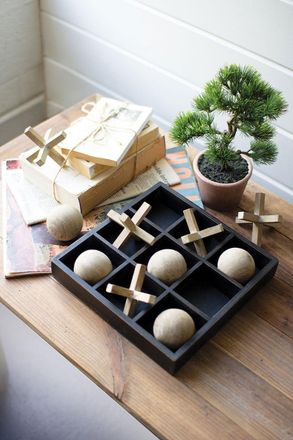 Kalalou Natural And Black Wooden Tic-Tac-Toe Set