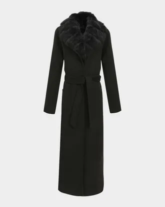 Gorski Belted Cashmere-Wool Coat with Detachable Merinillo Lamb Shearling Collar