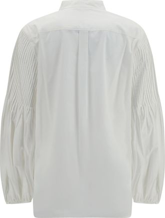 Max Mara Womens Balloon Sleeve Blouse Bianco Seta Cotton Shirt