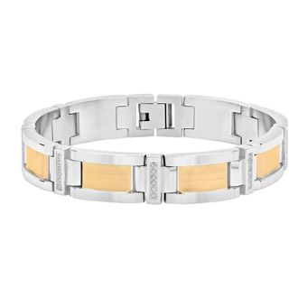 Robert Alton 1/3CTW Diamond Stainless Steel with Yellow Finish Mens Link Bracelet