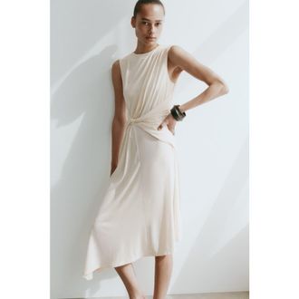 H&M Asymmetric Twist-detail Dress in Light Beige at Nordstrom, Size Xx-Small