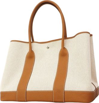 Herm&egrave;s Gold Toile H Negonda Leather Tote Bag (Pre-Owned)