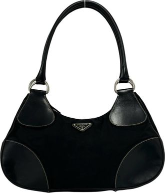 Prada Black Nylon Leather Handbag Shoulder Bag Tote Bag (Pre-Owned)